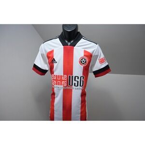 Adidas Sheffield United FC Jersey Mens Small Red White Striped Soccer Top EUC